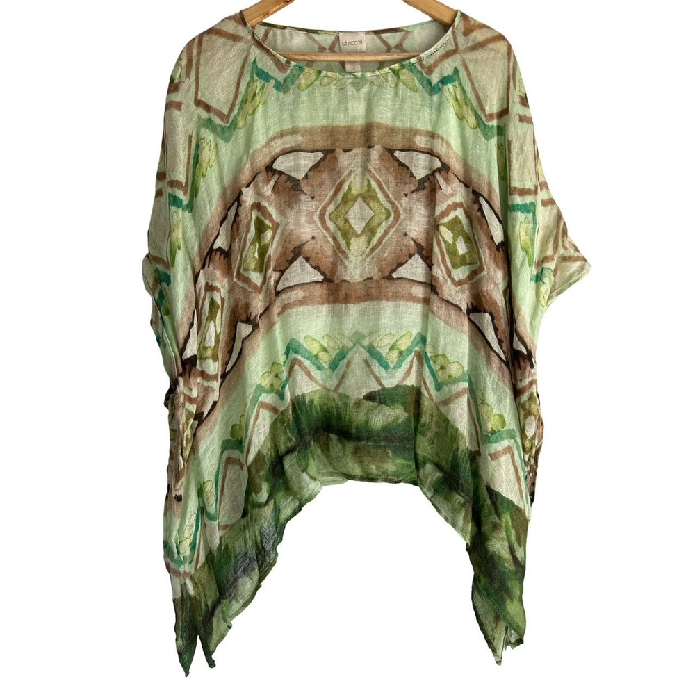 Chico’s Women’s Size LXL Pamela Palm Linen‎ Poncho